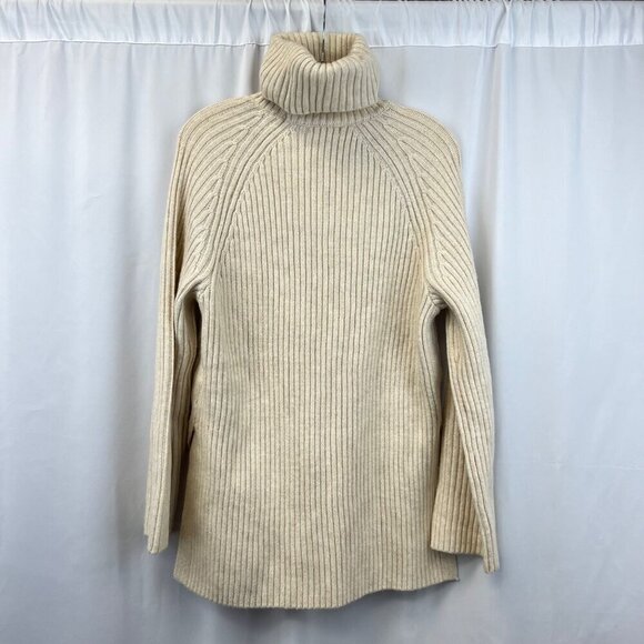 H&M Womens Long Sleeve Cream Ribbed Turtleneck Sweater Vented Sides XS - Picture 7 of 9